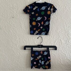 Hanna Andersson Short John Pajama Set 2T Multi Universe on Black Planets Space
